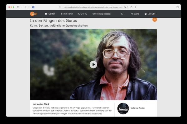 Screenshot ZDF-Mediathek mit Bild des rumänischen Gurus