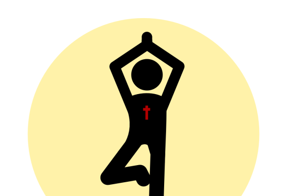 Eine Figur in Yoga-Pose mit einem Kreuz