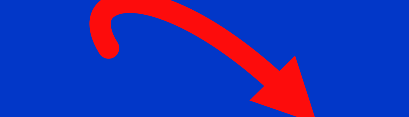 Roter Pfeil nach rechts unten auf blauem Grund