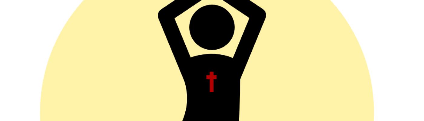 Eine Figur in Yoga-Pose mit einem Kreuz