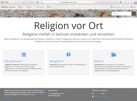 Screenshot Startseite Religion-vor-Ort.de