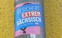 Foto von Aufkleber „Gesichert extrem sächsich - AfD“