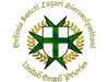 Grünes Tatzenkreuz mit Ährenkranz hinter Weiße Wappenschild mit grünem Kreuz und Umschrift